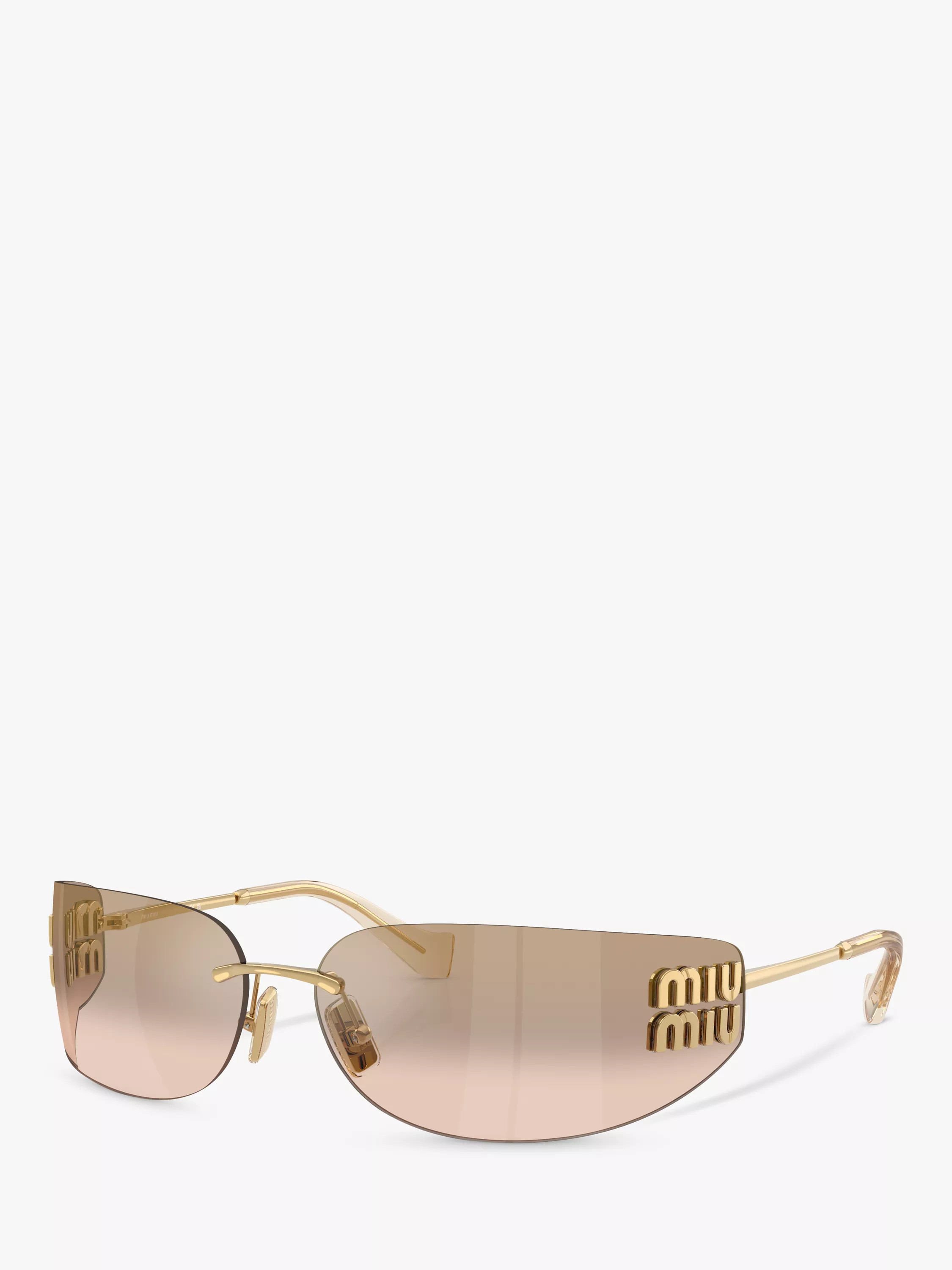 Miu Miu MU A51S5 Women's Rectangular Sunglasses, Gold/Mirror Brown | John Lewis (UK)