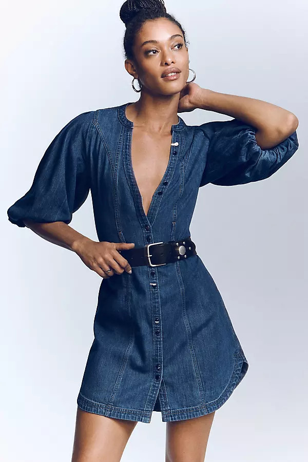 Pilcro Puff-Sleeve Denim Shirt Dress | Anthropologie (US)