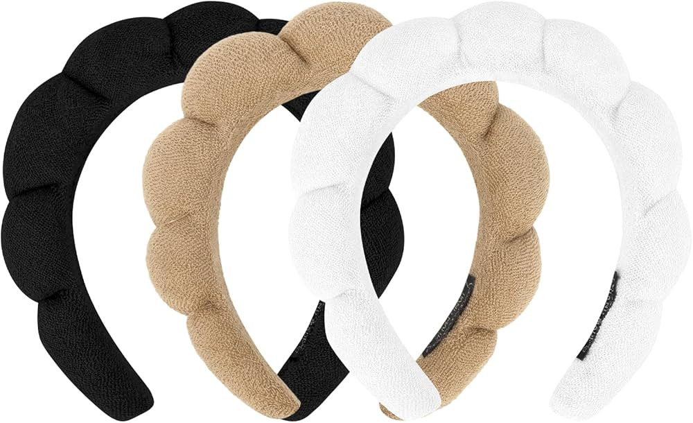 3 Pack Spa Headbands - Terry Cloth Makeup Headbands with Sponge for Skincare and Face Washing, Pu... | Amazon (US)
