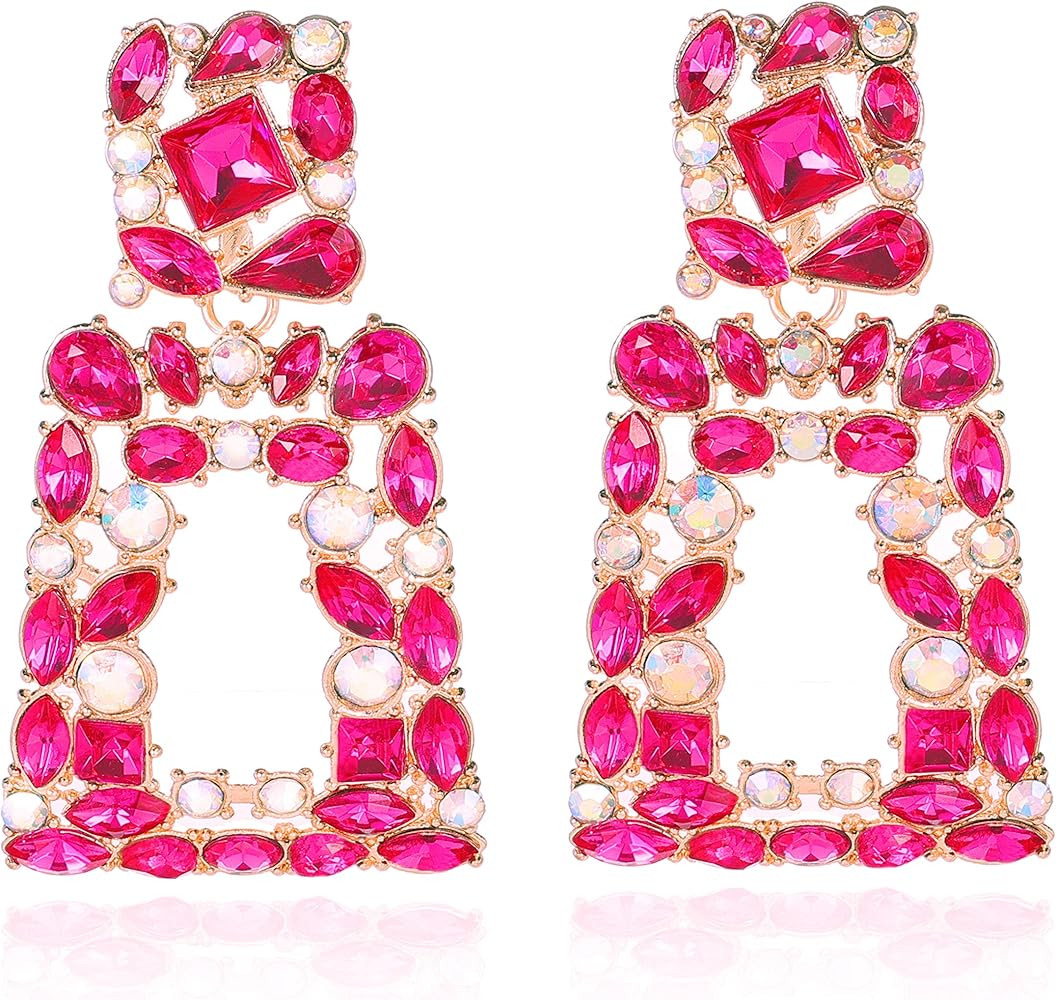 Rhinestone Rectangle Dangle Statement Earrings Trendy Crystal Geometric Drop Earrings hypoallerge... | Amazon (US)