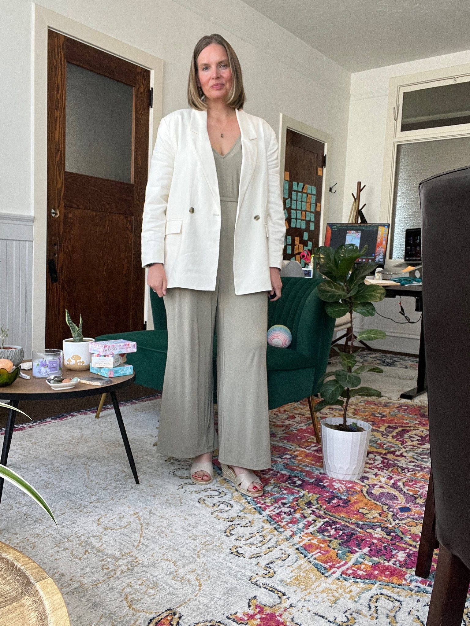 Day 9 capsule wardrobe linen blazer, jumpsuit and sandals 

#LTKstyletip #LTKSeasonal #LTKcurves