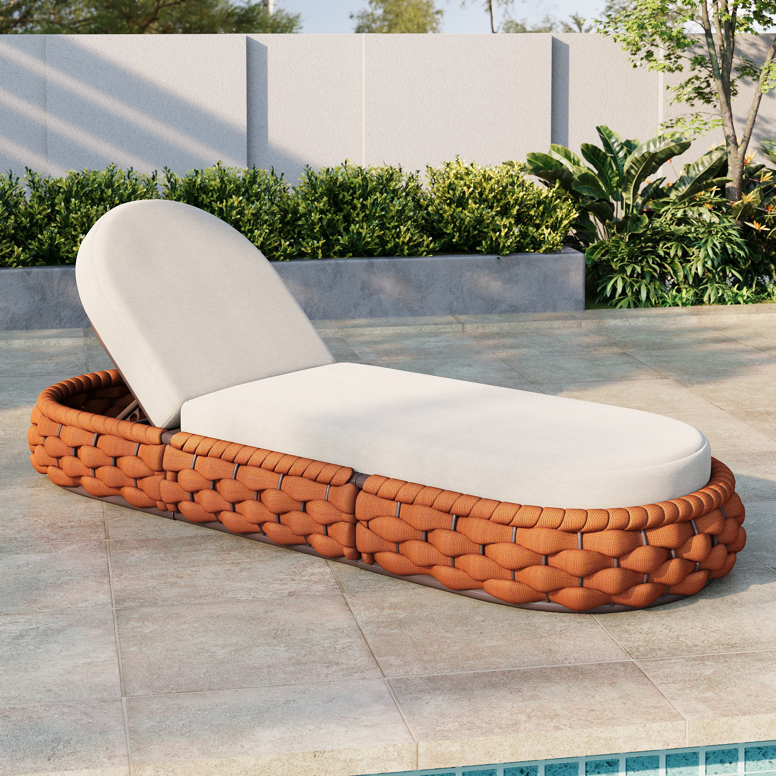 Tatta Woven Rattan Outdoor Lounger Daybed Modern Yard & Patio Furniture in Orange Cushion Included (82.7"") | Homary