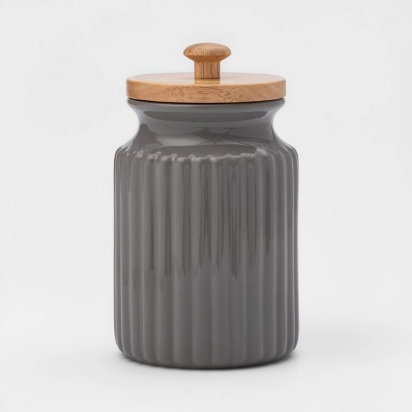 30oz Stoneware Ribbed Food Storage Canister with Wood Lid Gray - Threshold™ | Target