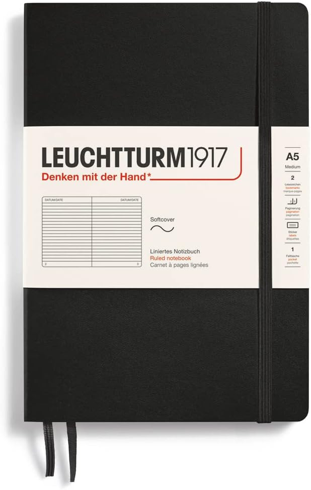 LEUCHTTURM1917 - Medium A5 Ruled Softcover Notebook (Black) - 123 Numbered Pages | Amazon (US)