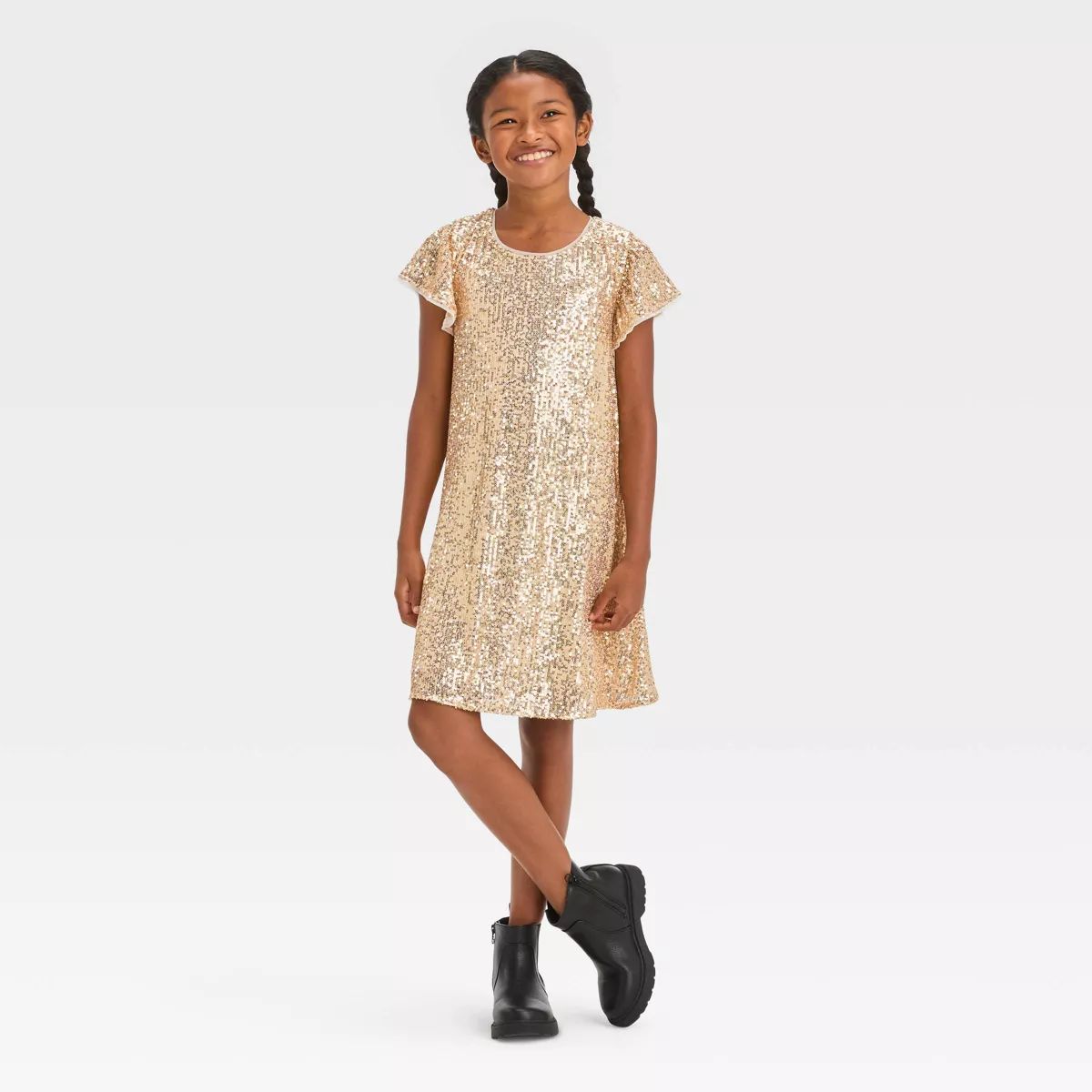 Girls' Short Sleeve Sequin A-Line Dress - Cat & Jack™ Gold | Target