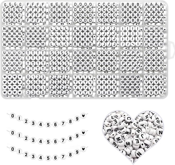 Alphabet Beads A-Z 1300+Pcs Letter Beads, Acrylic 4x7mm Round Letter Beads Kits,Black Digit and C... | Amazon (US)