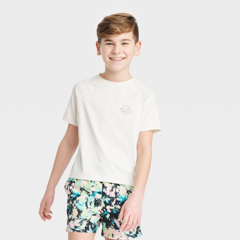 Boys' Short Sleeve Rash Guard Swim Shirt - art class™ Cream | Target