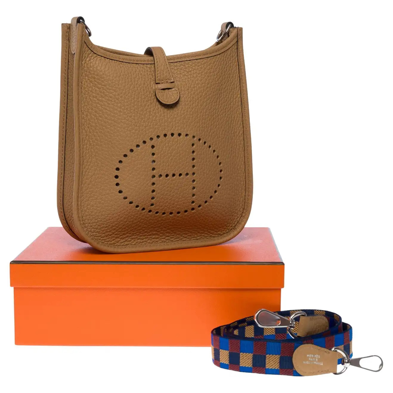 New Hermès Evelyne TPM handbag in beige Taurillon Clemence leather, SHW | 1stDibs