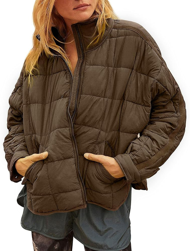 Bianstore Women's Oversized Splice Quilted Lightweight Puffer Jacket Casual Padded Coat | Amazon (US)