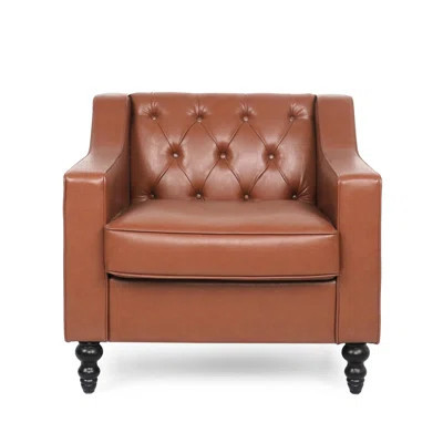 Contemporary Brown Club Chair With Button Design And Diamond Stitch, Sloped , Birch Wood Leg Base, 31.17"w X 33.88"d 31.17"h Fashionable Detail Pu, Sl | Wayfair North America