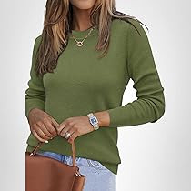 Arach&Cloz Women's Wool Blend Classic Crew Neck Casual Fall Sweaters | Amazon (US)