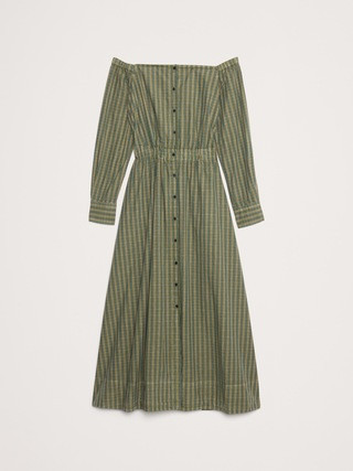 Cotton Poplin Off-The-Shoulder Maxi Shirt Dress | Banana Republic (US)