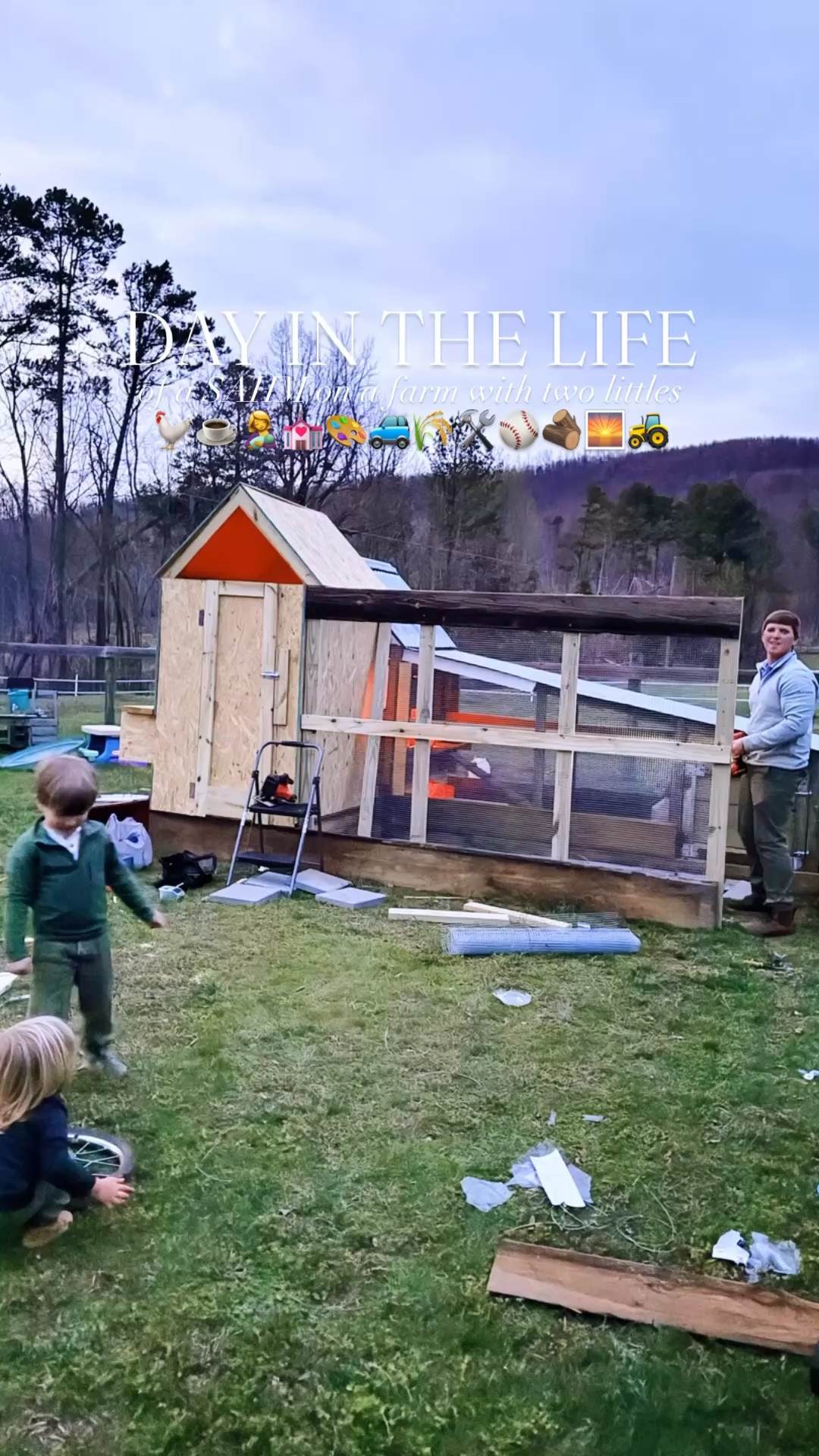 a little day in the life from yesterday 🤭☕️🌅🌳💒🎨🚙🤱🩵👶🏼🚜🛠️🐓🌾🪵 #sahm #sahmonafarm #farmlife #biblestudydays #chickencoopupgrade 

What a gorgeous morning on the farm before heading out the door🚪to our weekly local Bible study 📖 group (& preschool class 💒 for J 🍎) and then loved having friends over to the farm 🚜🌾 afterwards for a little play date!! 🐓🌳☀️⚾️ Bible study Wednesdays with these cuties 🥰 are a full (!!) and fun day!! 💒 And look at the cute little wallet 💳 Judson made in his preschool class 🍎- talking all about how God calls us all to be a “cheerful giver” ✨ - amen to that!!! 💛Sweet Baby Levi Rhett was worn outttt 💤 from a full day of fun 🤩 around here!! Goodness I love ❤️ this sweet baby boy!!! 👶🏼🩵

Andddd watch til’ the end to come along with us to add on to the chicken coop 🐓at sunset!! 🌅 (we were working on adding on the run to the new coop addition Wes started this last weekend and these boys 😉 have really been takin’ care of business 🛠️🪵)!! 💪🏽😍

Oh you know, just out here livin’ the dream 💭 these days with a backyard view of footballs 🏈, tools 🛠️, tractors 🚜, and our little country baby boys 👶🏼👶🏼🩵👶🏼 running around wanting to grow up to be just like “Dada” 💪🏽 - man, I can’t believe this is my life and that we get to call this farm our forever home!!! 🏡 I love this place and these boys so!! 😍

Can’t wait to see it all come together and even possibly paint it white 🤍 this weekend… eek!! 🤭 Stay tuned to see!! 🥳🥰 This man 🔥 makes all my dreams 💭 come true - and is building me my dream chicken 🐓 coop like he always said he would once we got to “our farm” - and look at us now!!! 🥹 Dream big, y’all - you just never know what God is going to do!! Our “farm story” is such a testament to the “immeasurably more than we could ask dream, or imagine” - all glory to Him!!! ✨ So many leaps of faith and trusting God 🙏 led us here - and man, we couldn’t have dreamed up a more perfect place to plant 🌱 our roots and raise our babies 👶🏼 if we tried!! 🫶🏽