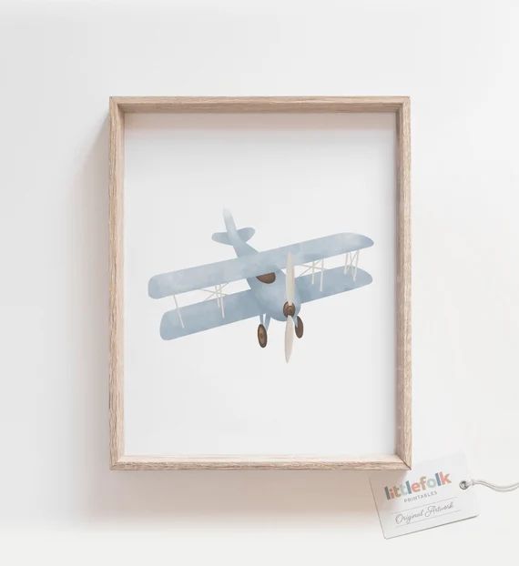 Vintage Plane Print, Biplane Wall Art, Printable Wall Art, Travel Wall Art, Travel Nursery Decor,... | Etsy (US)