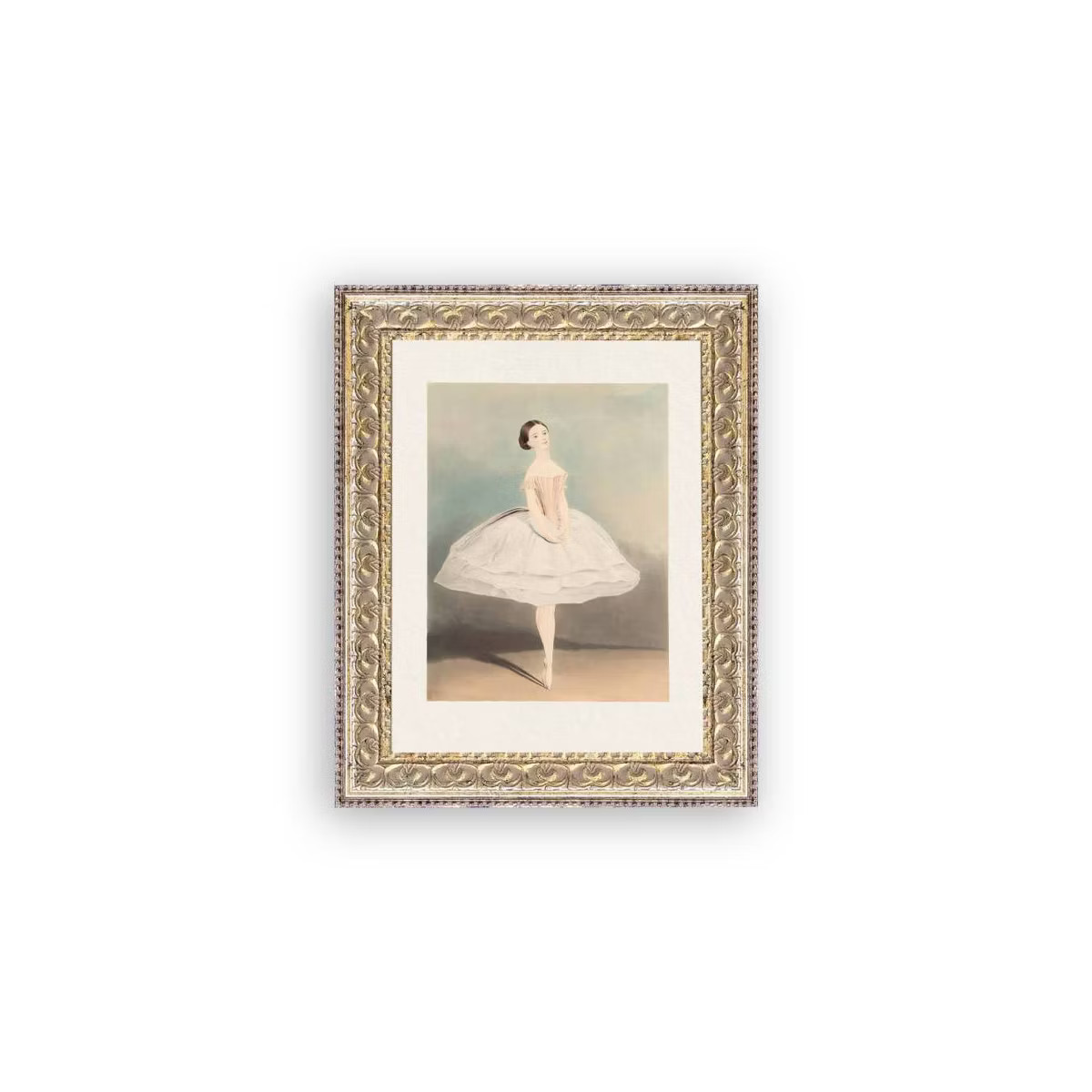 Petal Lane 8"x10" Ballerina Wall Art: Vintage Style, Gold Frame, Mixed Media Canvas, Sawtooth Bac... | Target