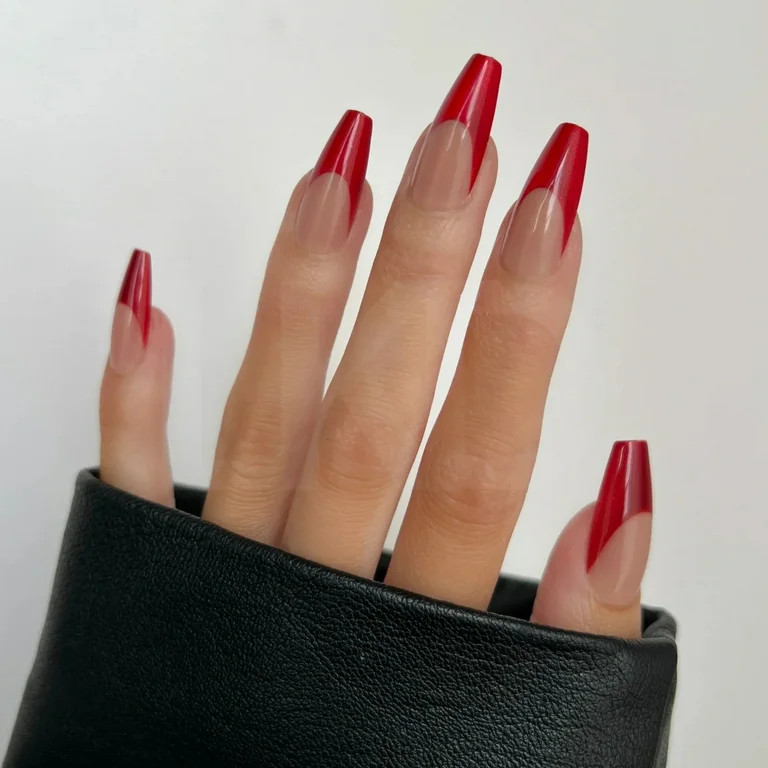 PaintLab Reusable Gel Press on Nails Kit, Sleek Coffin Shape, Red Chrome, 30 Count | Walmart (US)