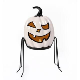 15 in. Battery Operated Pre-Lit Ghost Pumpkin in Stand | The Home Depot