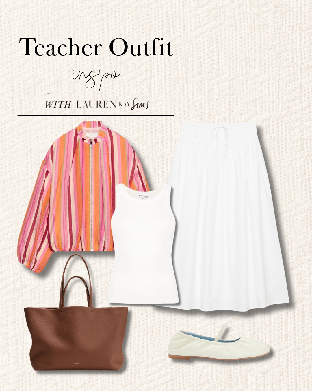 Teacher outfit inspo with a fun pop of color ✨ 

A white tank and flowy white skirt keep the base classic, and the colorful striped jacket makes the whole look feel bright

#LTKootd #LTKSeasonal #LTKWorkwear