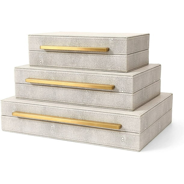 Kingflux Faux Ivory Shagreen Leather Set of 3 Pcs Decorative Boxes, Storage Boxes Jewelry Organiz... | Walmart (US)