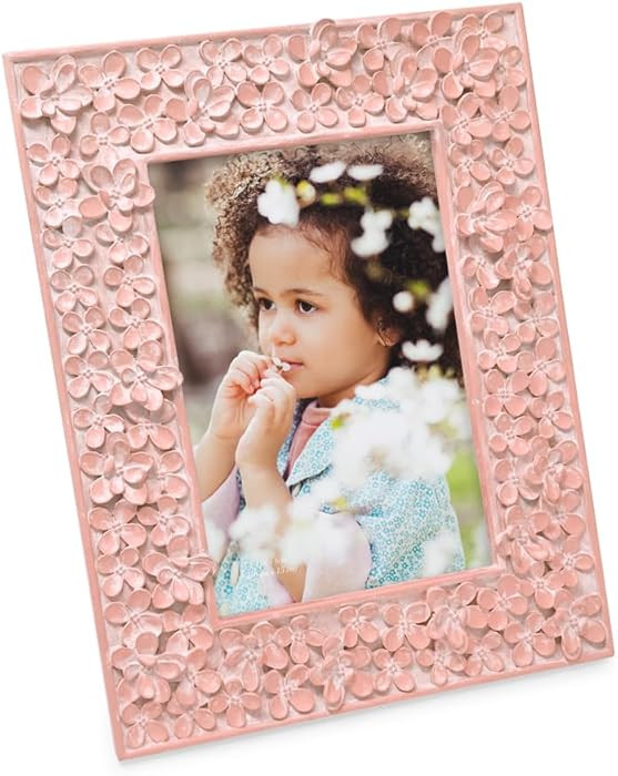 Isaac Jacobs 4x6 Pink Flower Textured Hand-Crafted Resin Picture Frame w/Easel & Hook for Tableto... | Amazon (US)