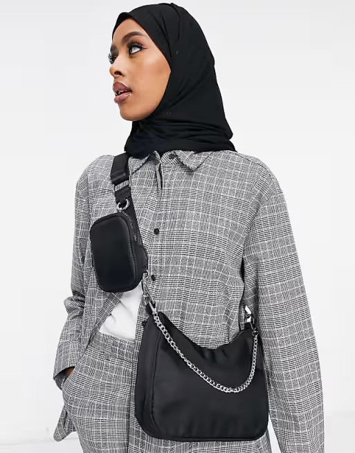 Ego shoulder bag with chain and compartment in black nylon | ASOS (Global)