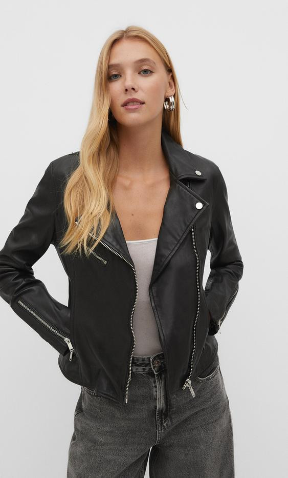 Veste style motard en similicuir effet usé | Stradivarius (FR)