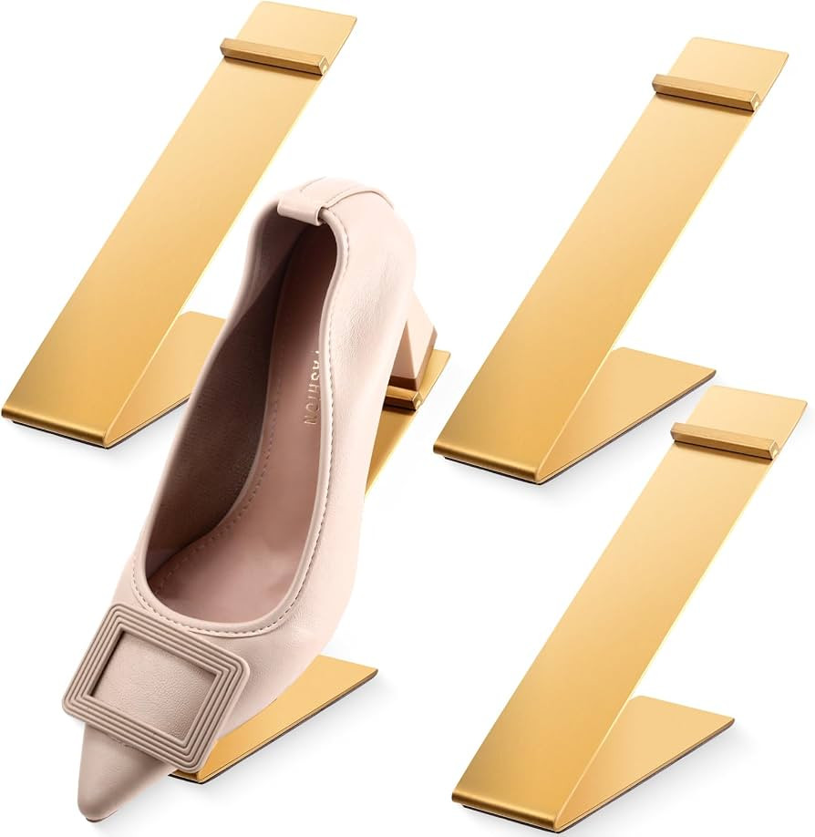 Therwen 4 Pcs Gold Shoe Display Stand Shoe Rack Stainless Steel Golden Metal Riser High Heel Disp... | Amazon (US)
