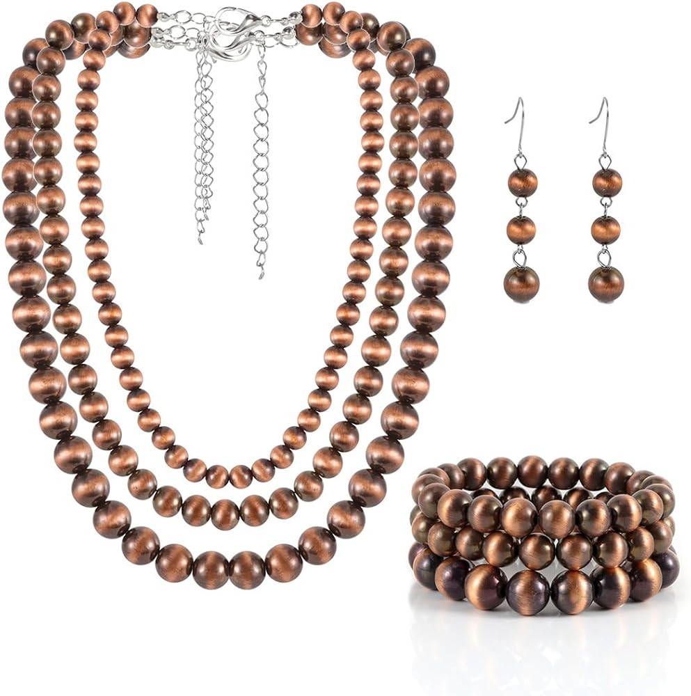 KOSMOS-LI Western Style Multi Layer Necklaces Bracelet Earrings Faux Navajo Cowgirl Beaded Women ... | Amazon (US)