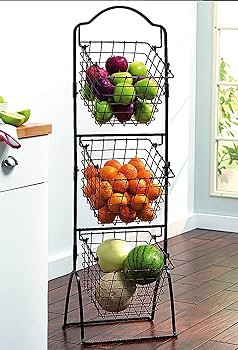 Gourmet Basics by Mikasa 5162874 3-Tier Metal Market Basket, Antique Black | Amazon (US)