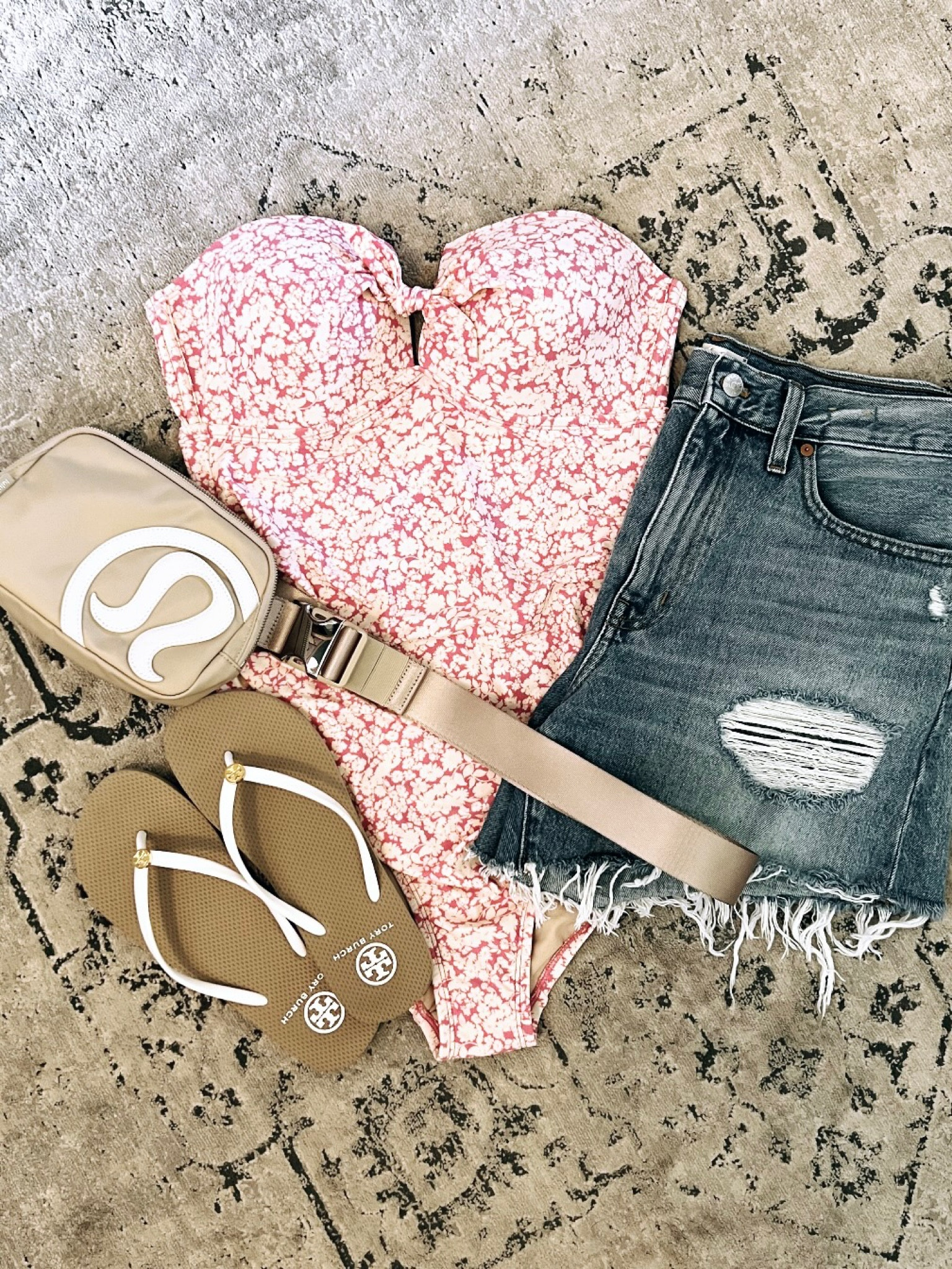 LTKswim, Target swim, Target swimwear, Strapless swimsuit, Lululemon belt bag, Tory Burch flip flops, Madewell denim shorts, LTKsummer

#LTKstyletip #LTKunder50 #LTKswim