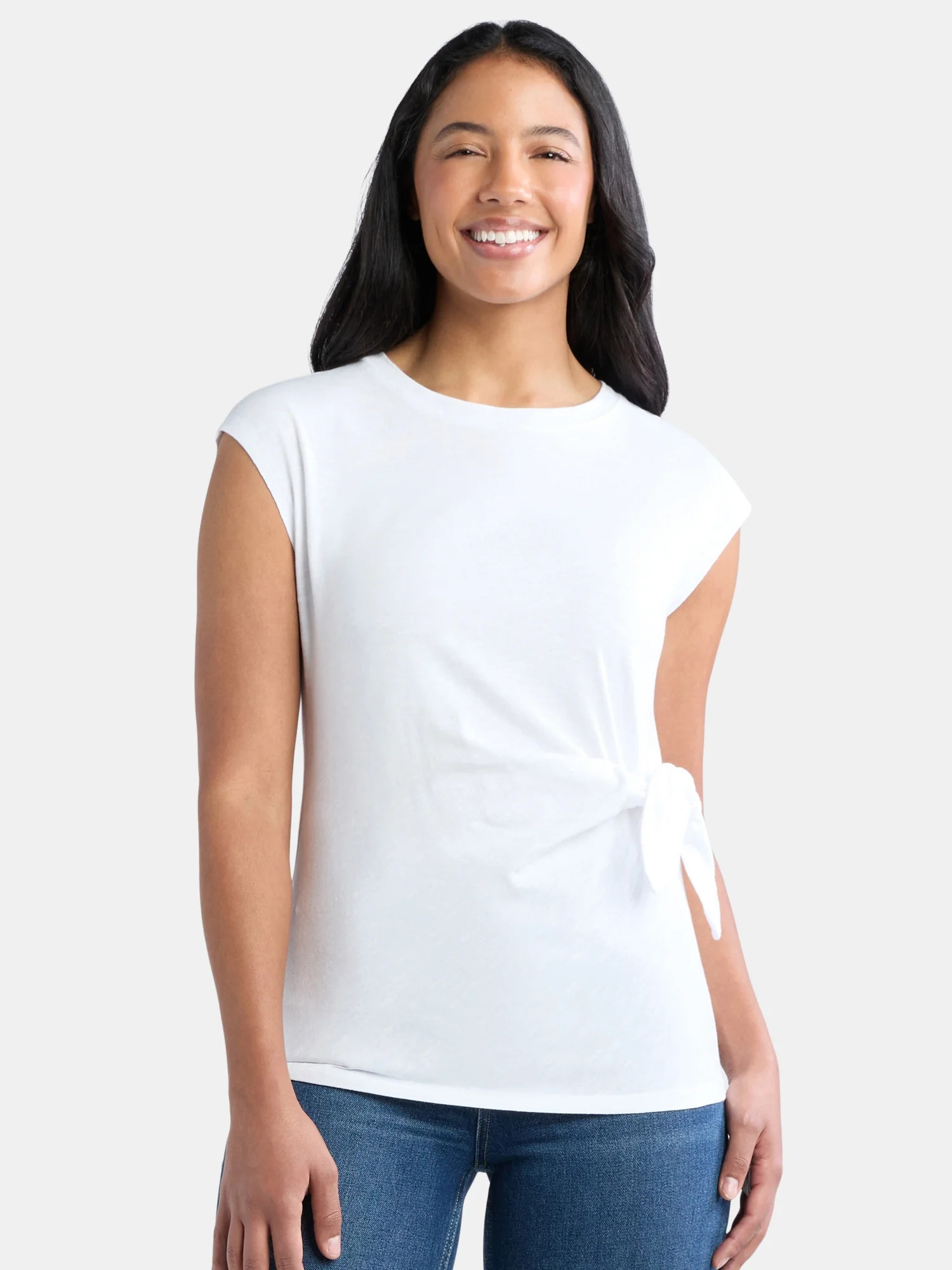 Time and Tru Women's Cotton Side Tie Top, Sizes XS-XXXL | Walmart (US)