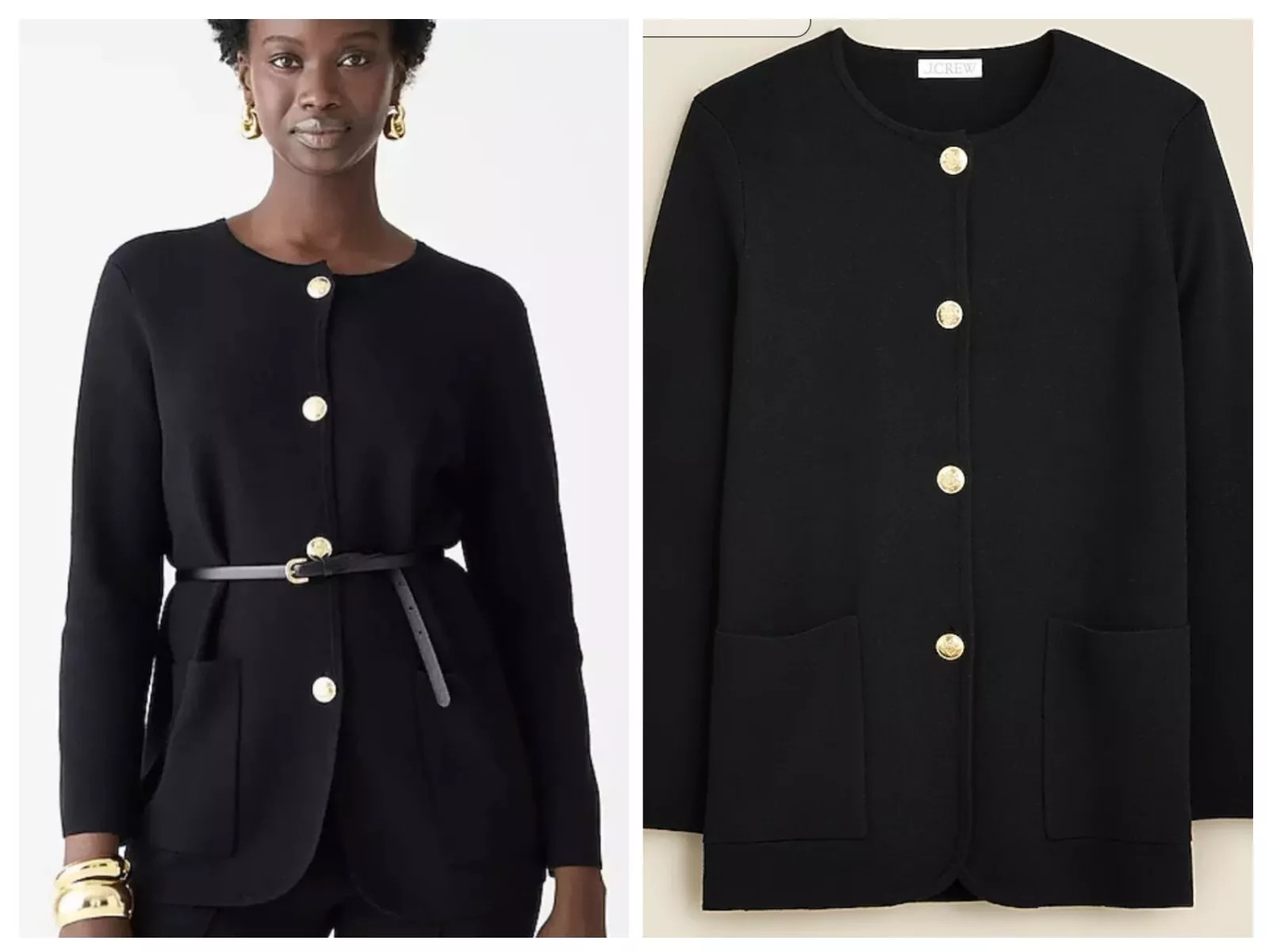 J Crew Sz XL Giselle Black Sweater Blazer Gold Buttons Pockets NWT | eBay US