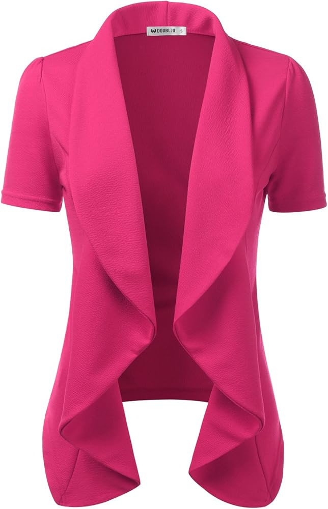 DOUBLJU Womens Short Sleeve Summer Blazer Stretch Lightweight Open Front Draped Ruffles Blouses C... | Amazon (US)