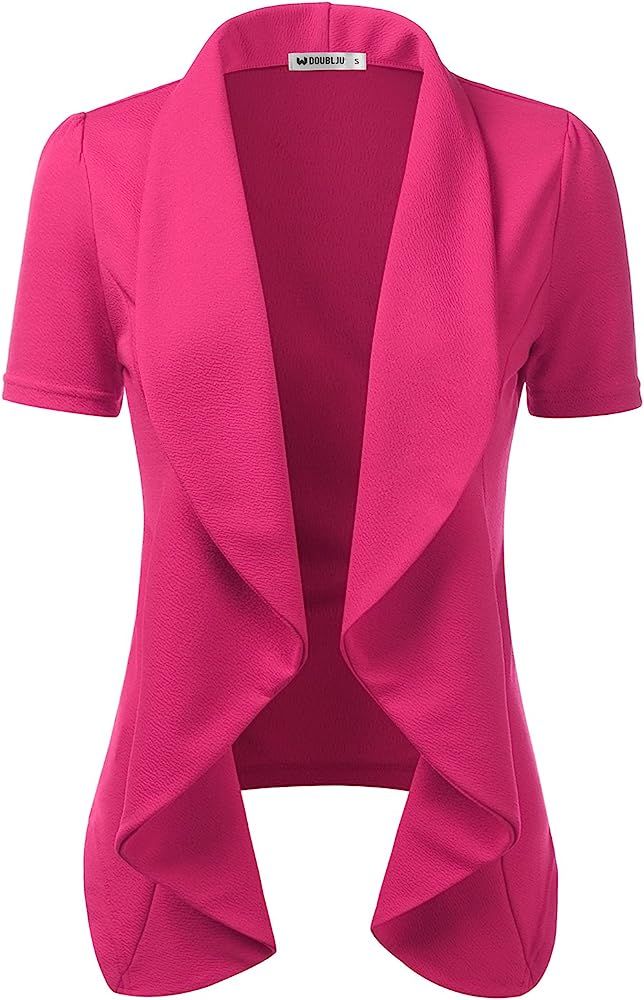 DOUBLJU Womens Short Sleeve Summer Blazer Stretch Lightweight Open Front Draped Ruffles Blouses C... | Amazon (US)