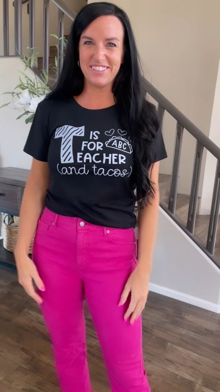 Looooove this 🌮 teacher tshirt and it feel like it was made to wear with fun pants! 

The tee runs small. I am in a S and it fits pretty tight.

I got my normal size 4 in the pink kick crops— size down for a tighter fit.

• teacher outfit • teacher tshirt • graphic tshirt • back to school •

#LTKsalealert #LTKunder50 #LTKBacktoSchool
