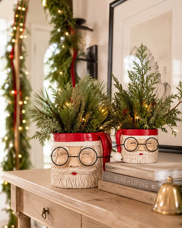 Sculpted Santa Figural Metal Planters, Set of 2 | Decor Steals