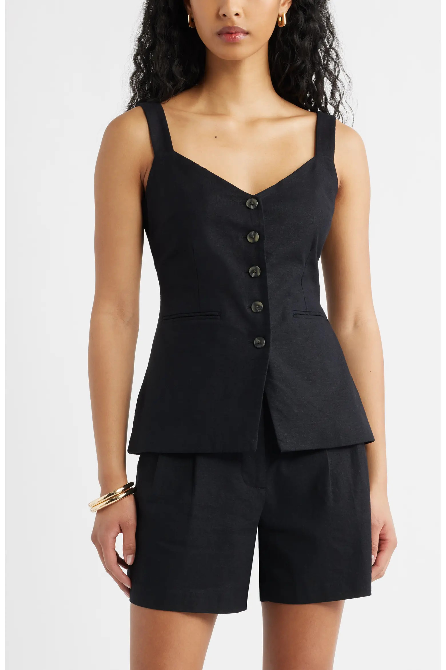 Button Front Linen Blend Tank (Women) | Nordstrom | Nordstrom