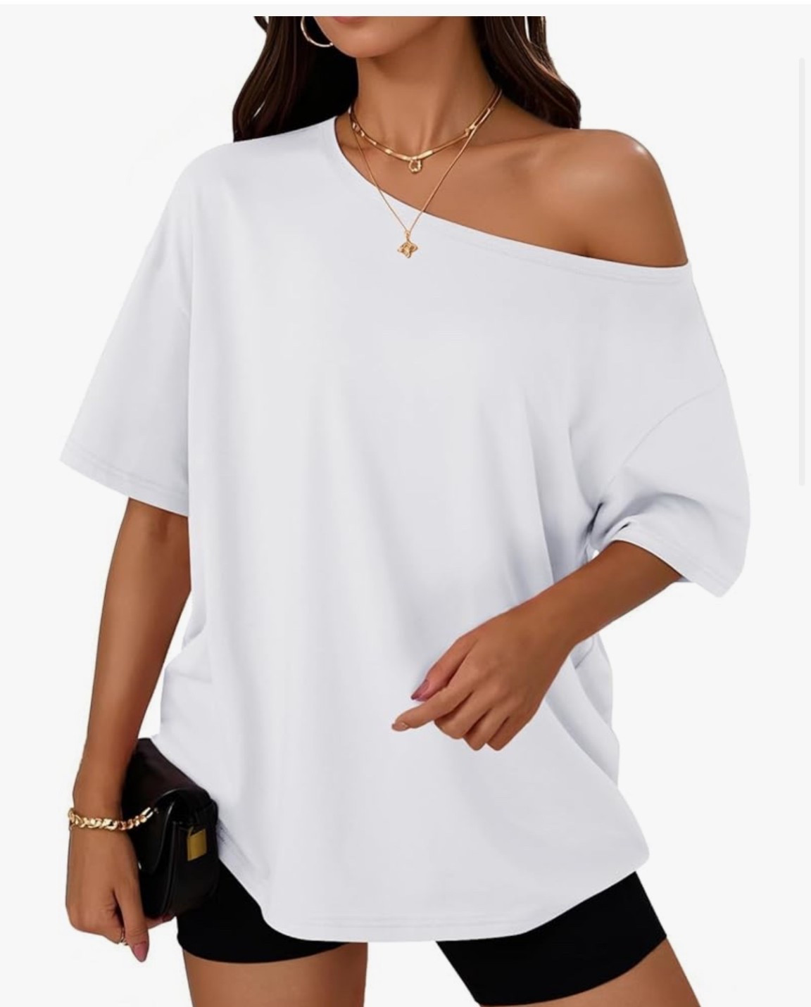 Oversized off the shoulder T-shirt, half off on Amazon ￼

#LTKSaleAlert #LTKgrwm #LTKootd