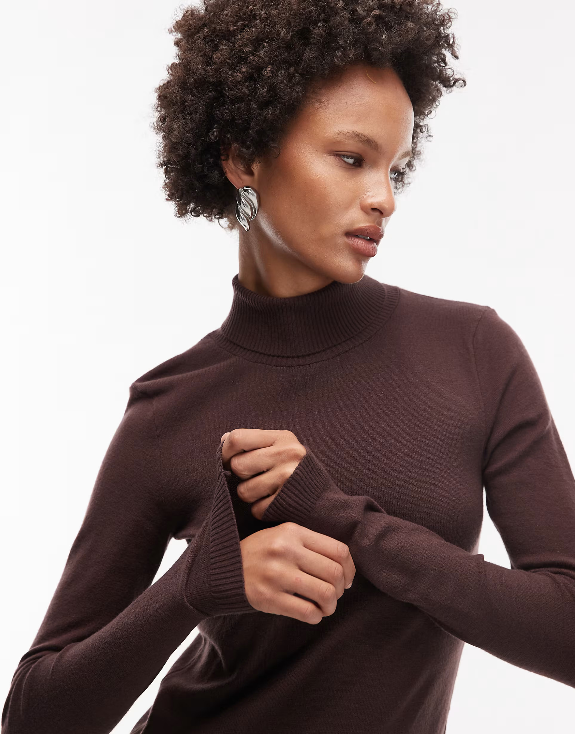 ASOS DESIGN fine knit knitted roll neck jumper in chocolate brown | ASOS | ASOS (Global)