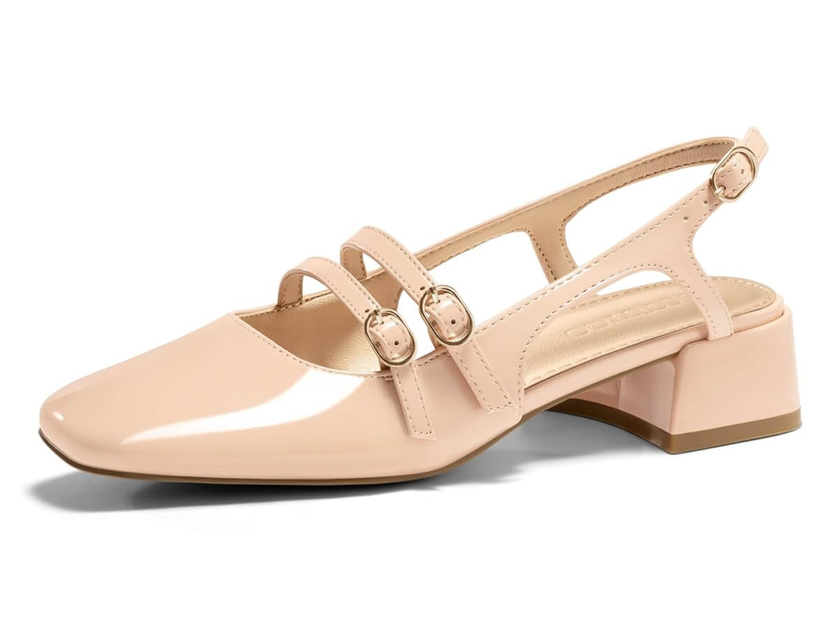 Coutgo Womens Mary Jane Chunky Low Heels Slingback Pumps Closed Square Toe Wedding Dress Shoes | Amazon (US)