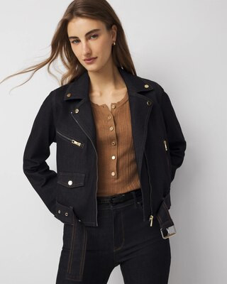 Women's Denim Moto Jacket in Dark Wash Denim size Large | White House Black Market | White House Black Market