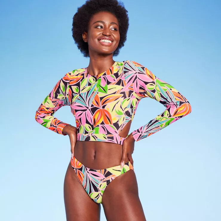 Women's Long Sleeve Cropped Rashguard - Wild Fable™ Tropical Print | Target