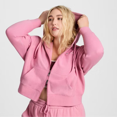 Champion Women's Cropped Fleece Zip-Up Sweatshirt - Pink XL | Target