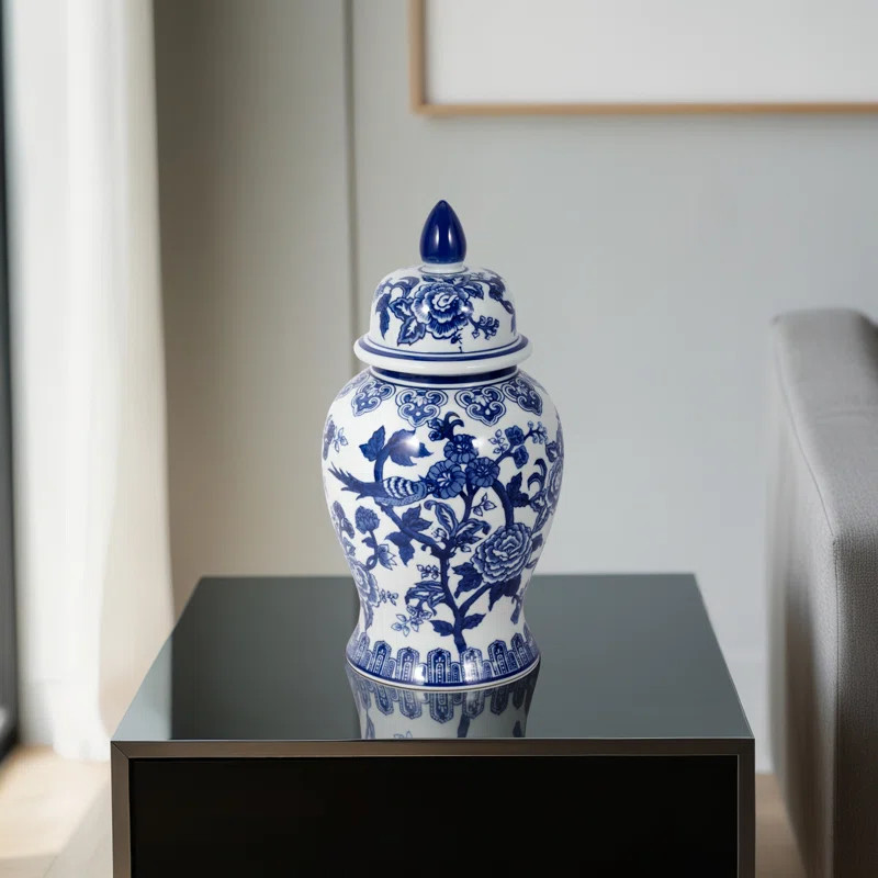 Lark Manor Modern Blue and White Contemporary Chinoiserie Temple Jar & Reviews | Wayfair | Wayfair North America