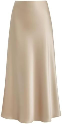 Outoshe Women's Satin High Waisted Maxi Skirts Hidden Elasticized Waistband A Line Long Skirt | Amazon (US)