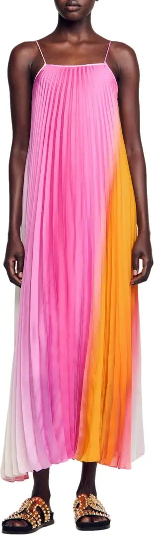 sandro Sunny Colorblock Pleated Midi Dress | Nordstrom | Nordstrom
