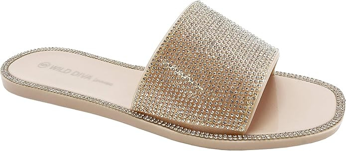 Wild Diva Womens Jelly flip Flop Rhinestone Slippers Sandals | Amazon (US)