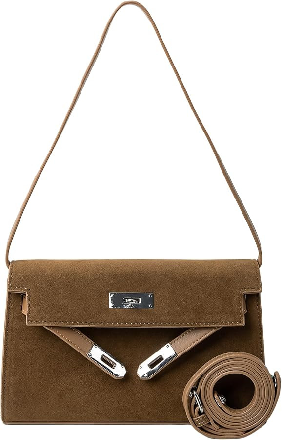 Suede Shoulder Bag Crossbody Suede Purse for Women 2024 Fall Purse Stylish Brown Suede Handbags S... | Amazon (US)