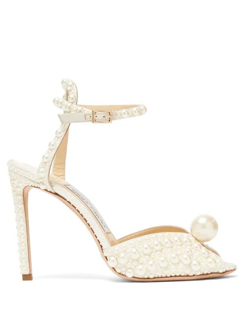 Jimmy Choo - Sacora 100 Faux-pearl Embellished Satin Sandals - Womens - White | Matches (US)