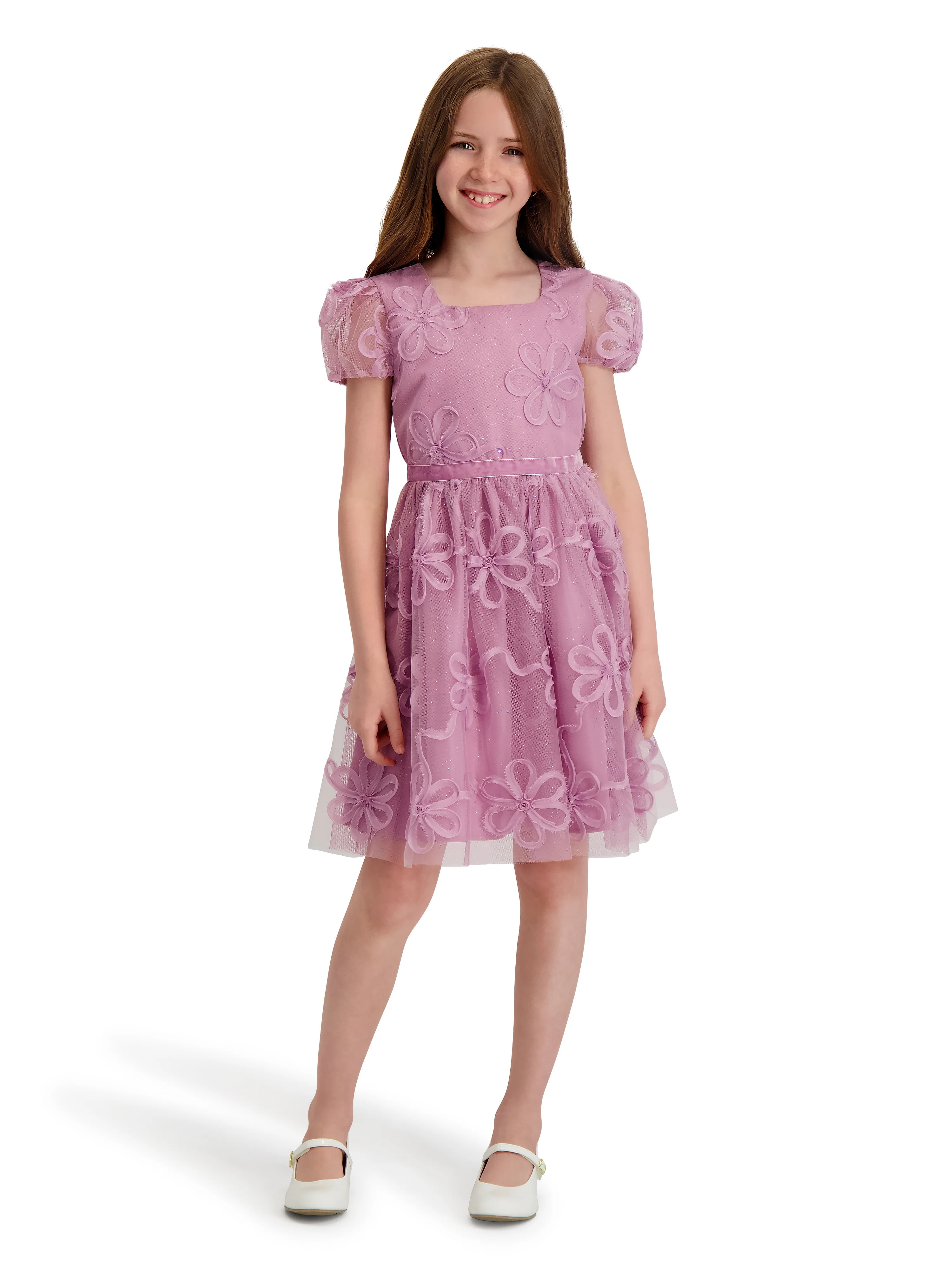 Kensie Girl Floral Soutache Mesh Short Sleeve Dress, Sizes 4-16 | Walmart (US)